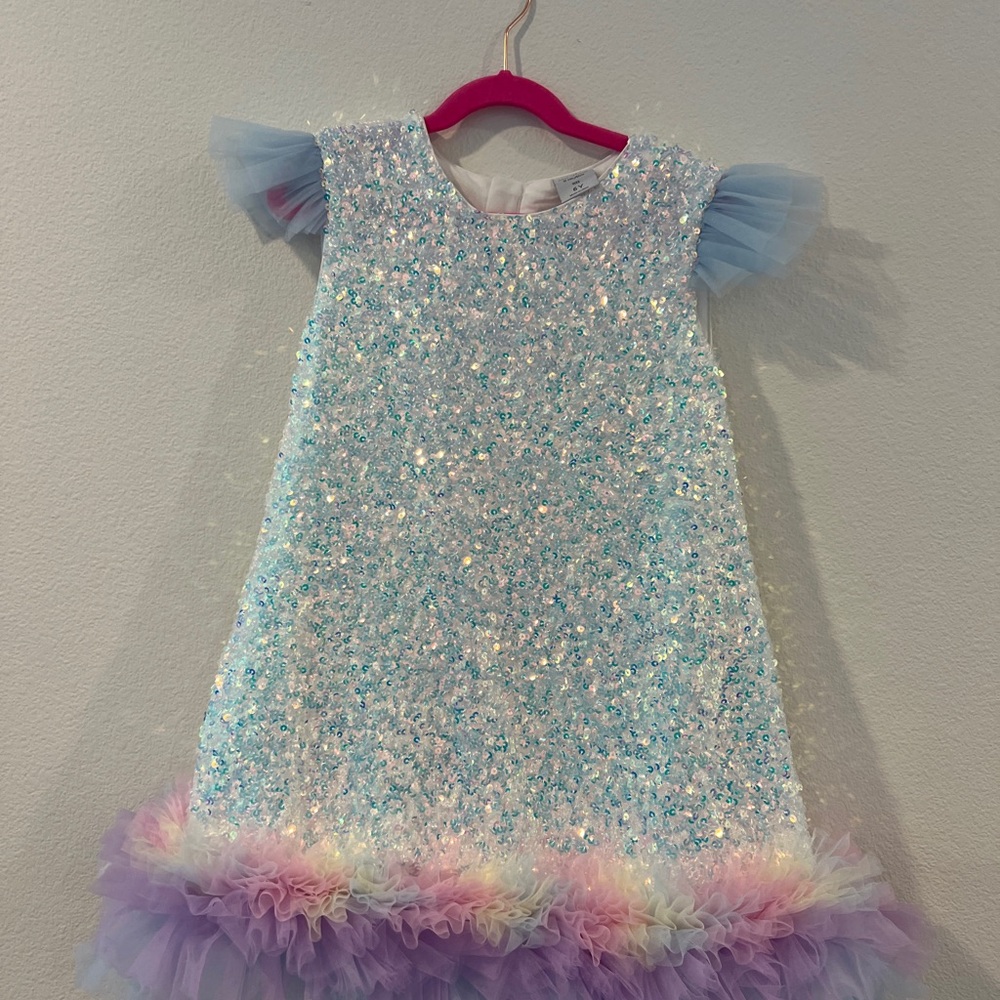 Allure Sequin Tulle Trim Zip Back Tank Dress
